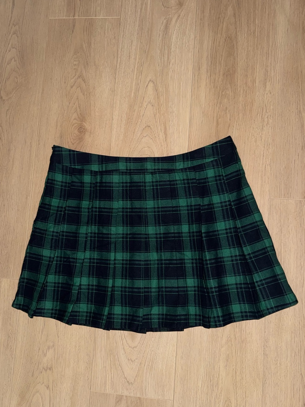 Green Plaid/Tartan Pleated Mini Skirt